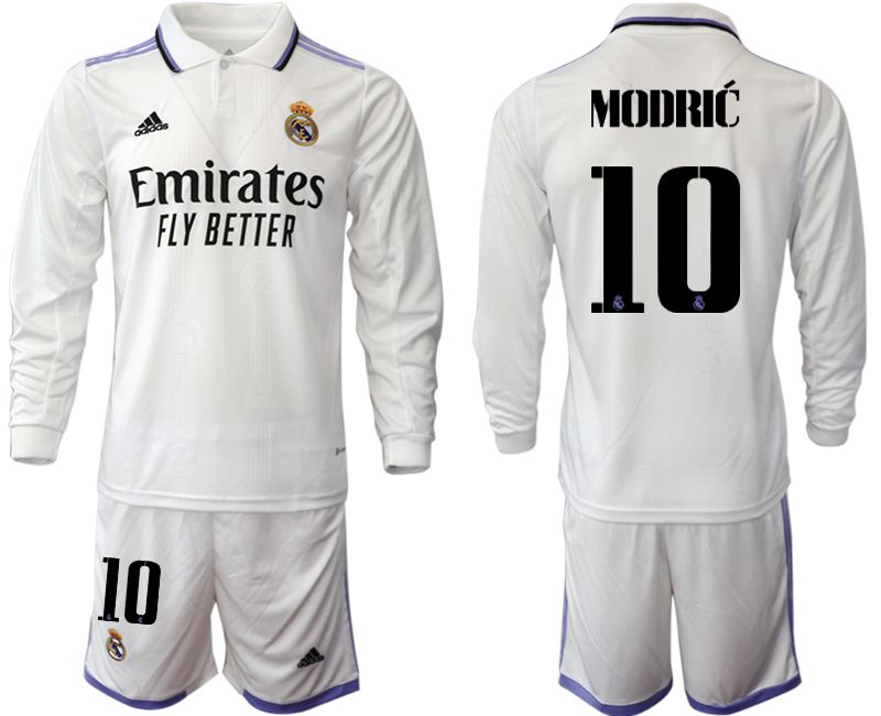 Men 2022-2023 Club Real Madrid home long sleeve white 10 Soccer Jersey